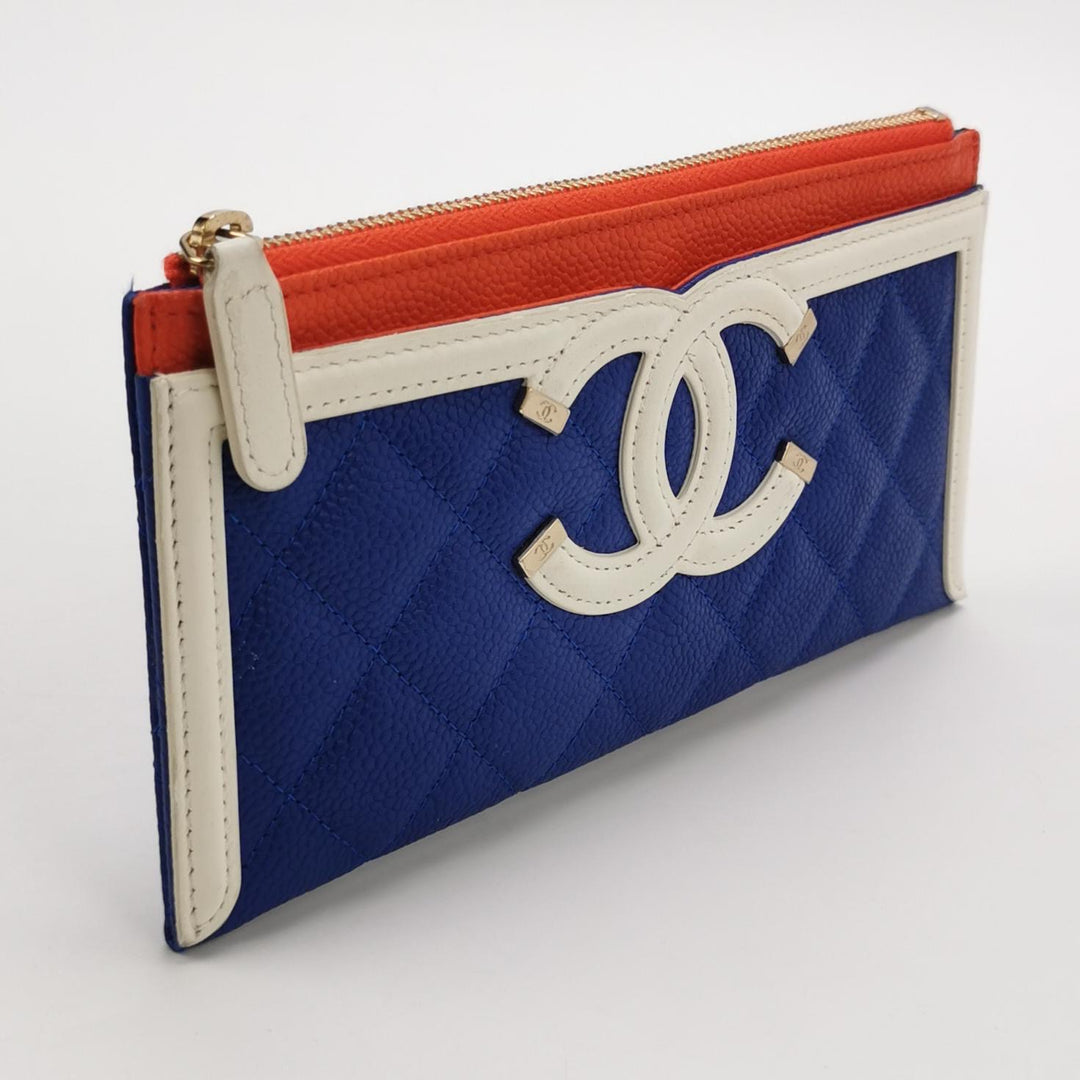 Chanel Caviar Quilted CC Filigree Long Wallet Blue Red White