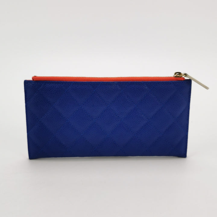 Chanel Caviar Quilted CC Filigree Long Wallet Blue Red White