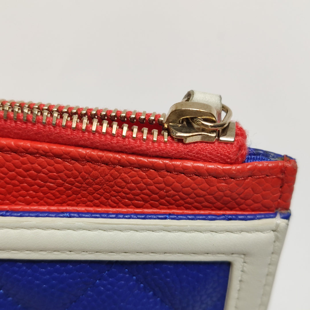 Chanel Caviar Quilted CC Filigree Long Wallet Blue Red White