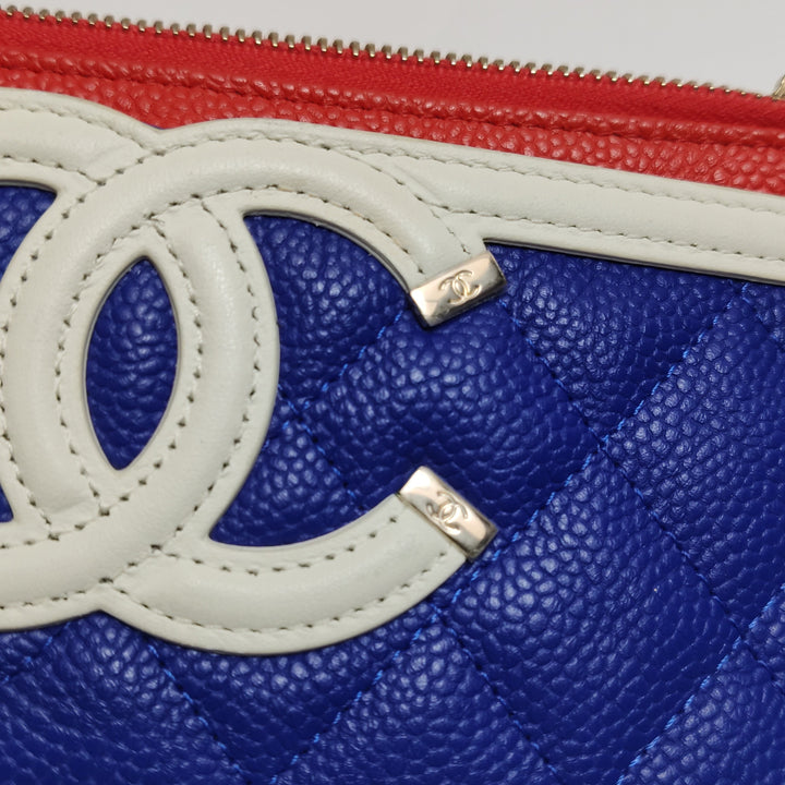 Chanel Caviar Quilted CC Filigree Long Wallet Blue Red White