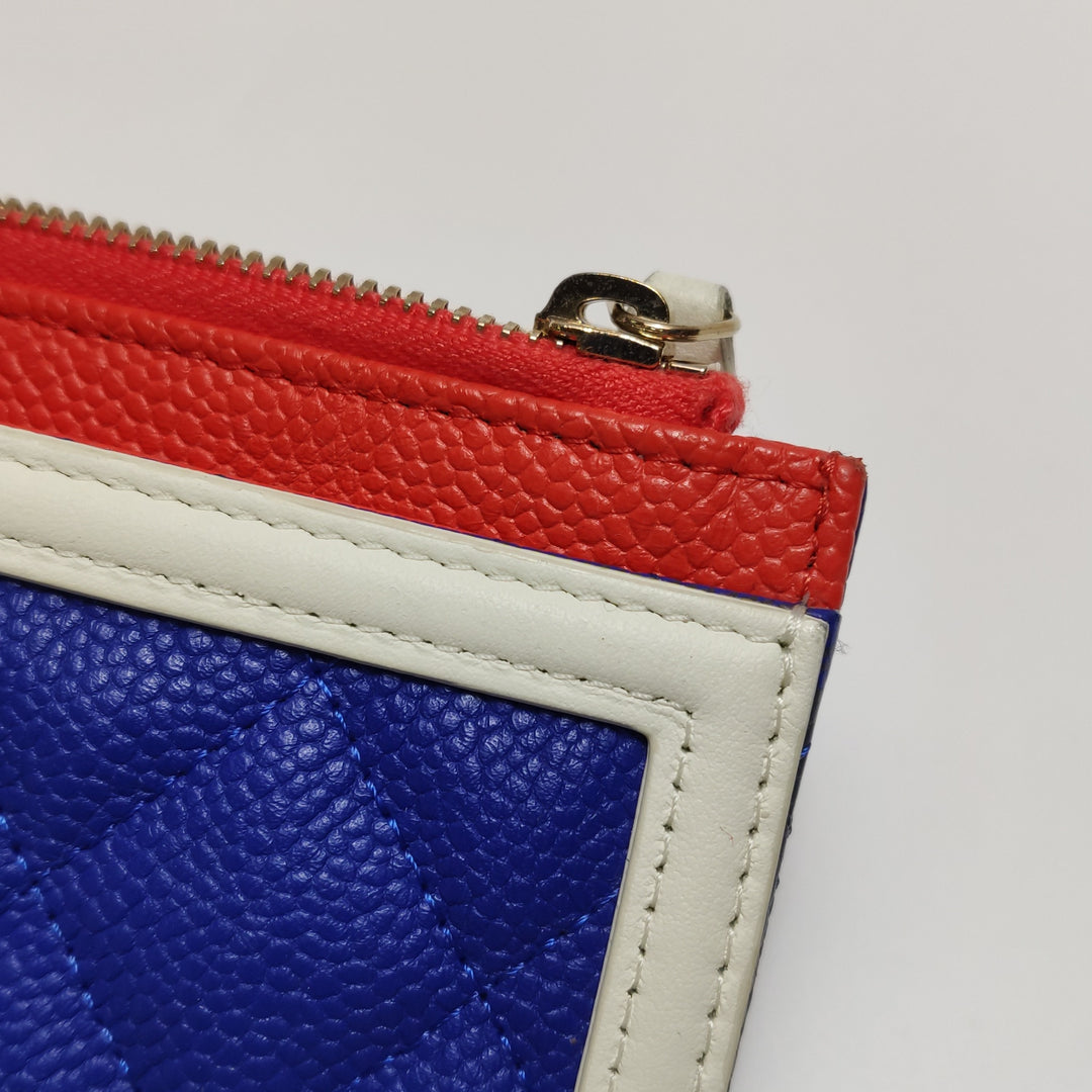 Chanel Caviar Quilted CC Filigree Long Wallet Blue Red White