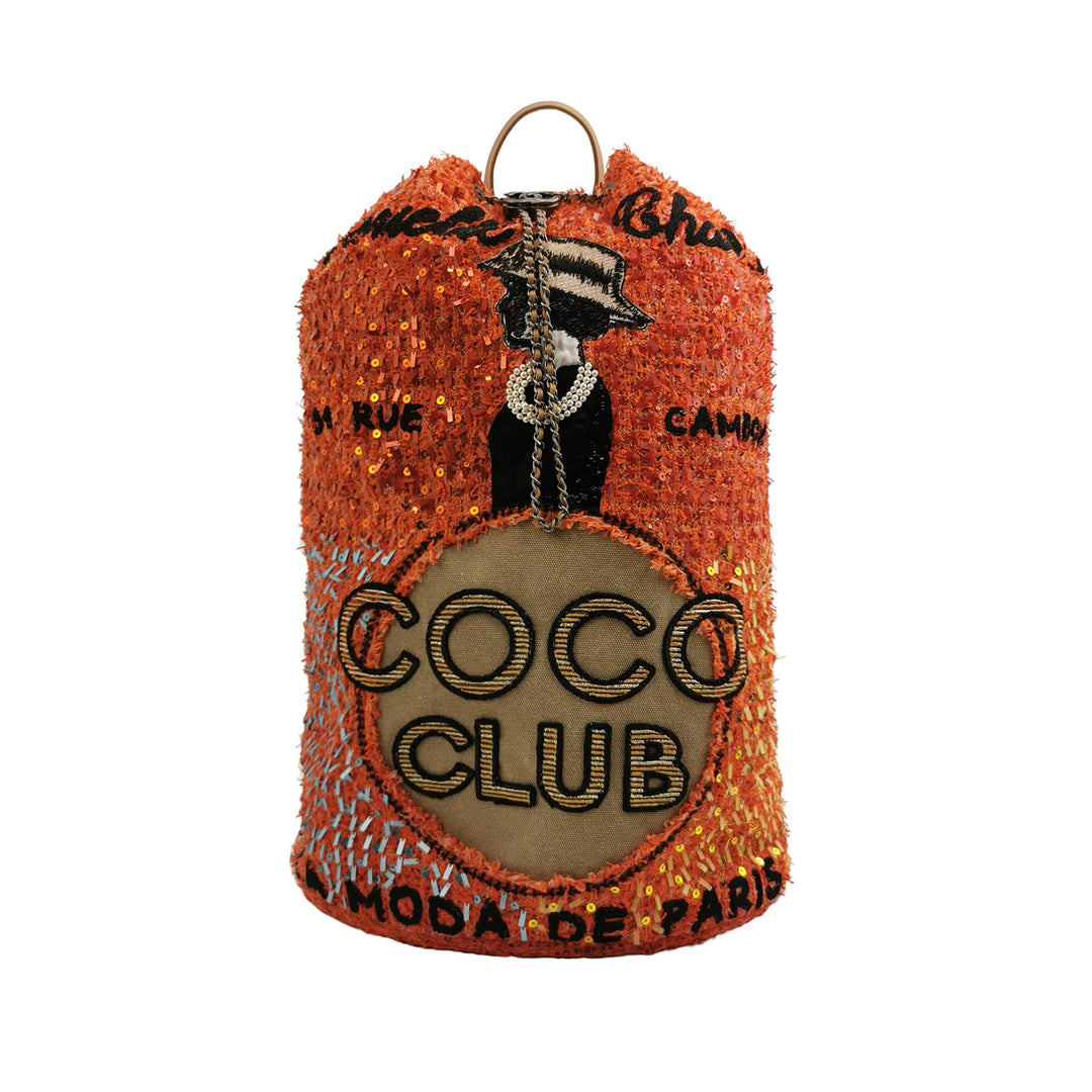 Chanel Cubano Trip Backpack In Orange Coral Tweed Sequins Embroidered