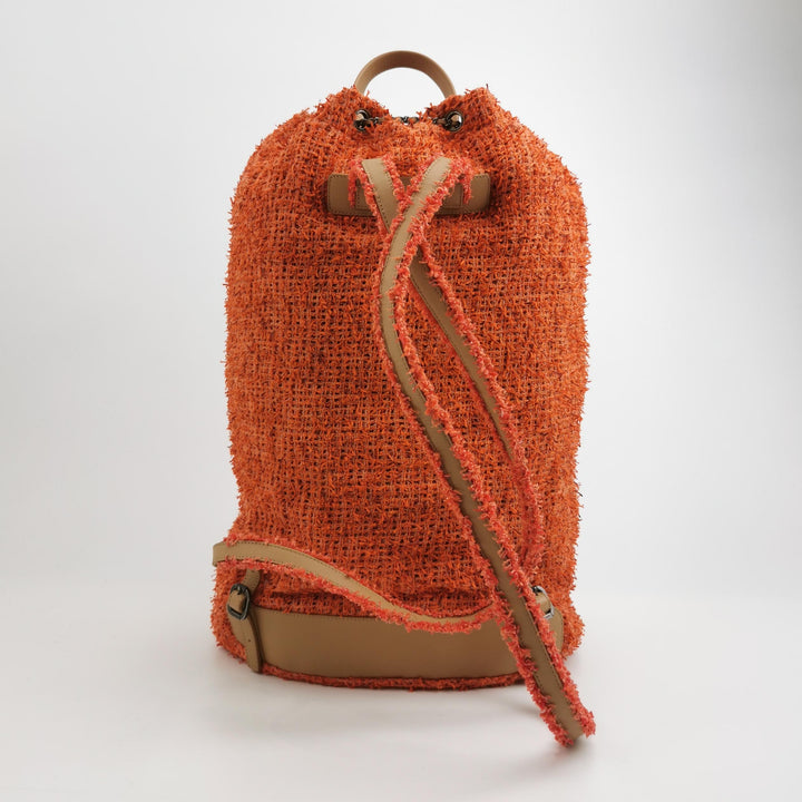Chanel Cubano Trip Backpack In Orange Coral Tweed Sequins Embroidered