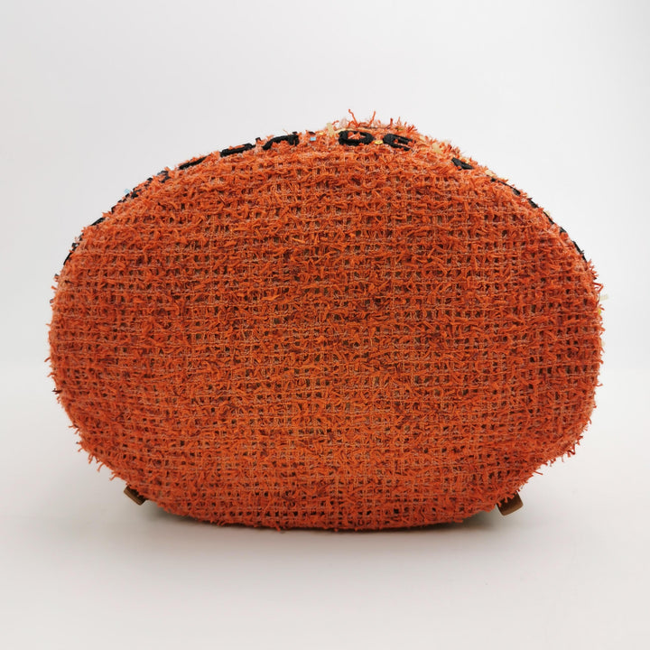Chanel Cubano Trip Backpack In Orange Coral Tweed Sequins Embroidered