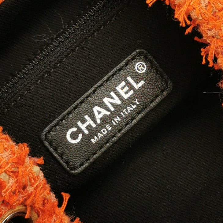Chanel Cubano Trip Backpack In Orange Coral Tweed Sequins Embroidered