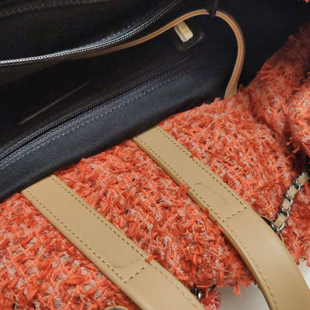 Chanel Cubano Trip Backpack In Orange Coral Tweed Sequins Embroidered