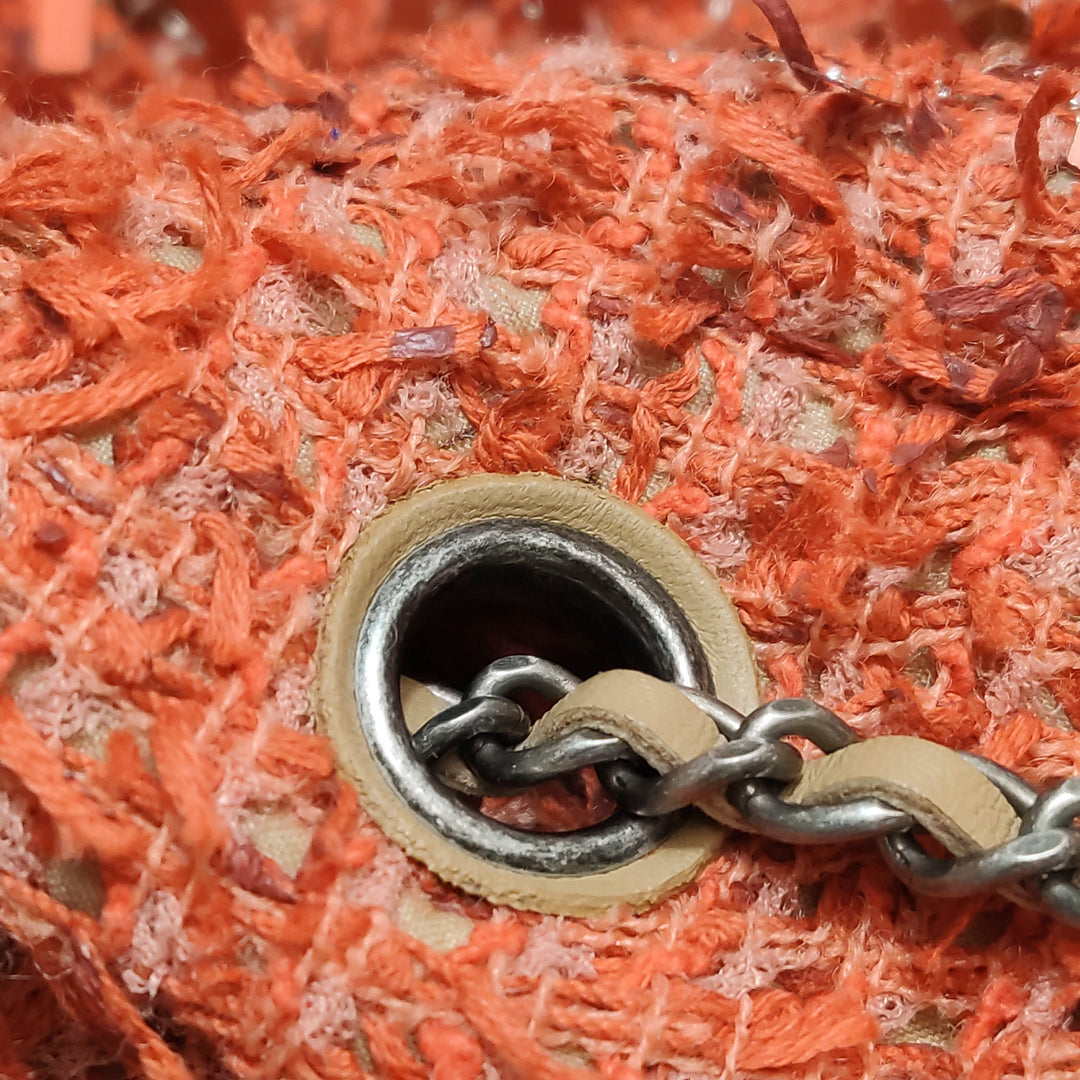 Chanel Cubano Trip Backpack In Orange Coral Tweed Sequins Embroidered