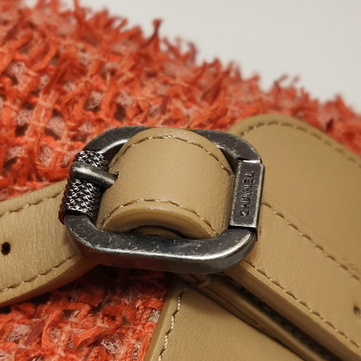 Chanel Cubano Trip Backpack In Orange Coral Tweed Sequins Embroidered