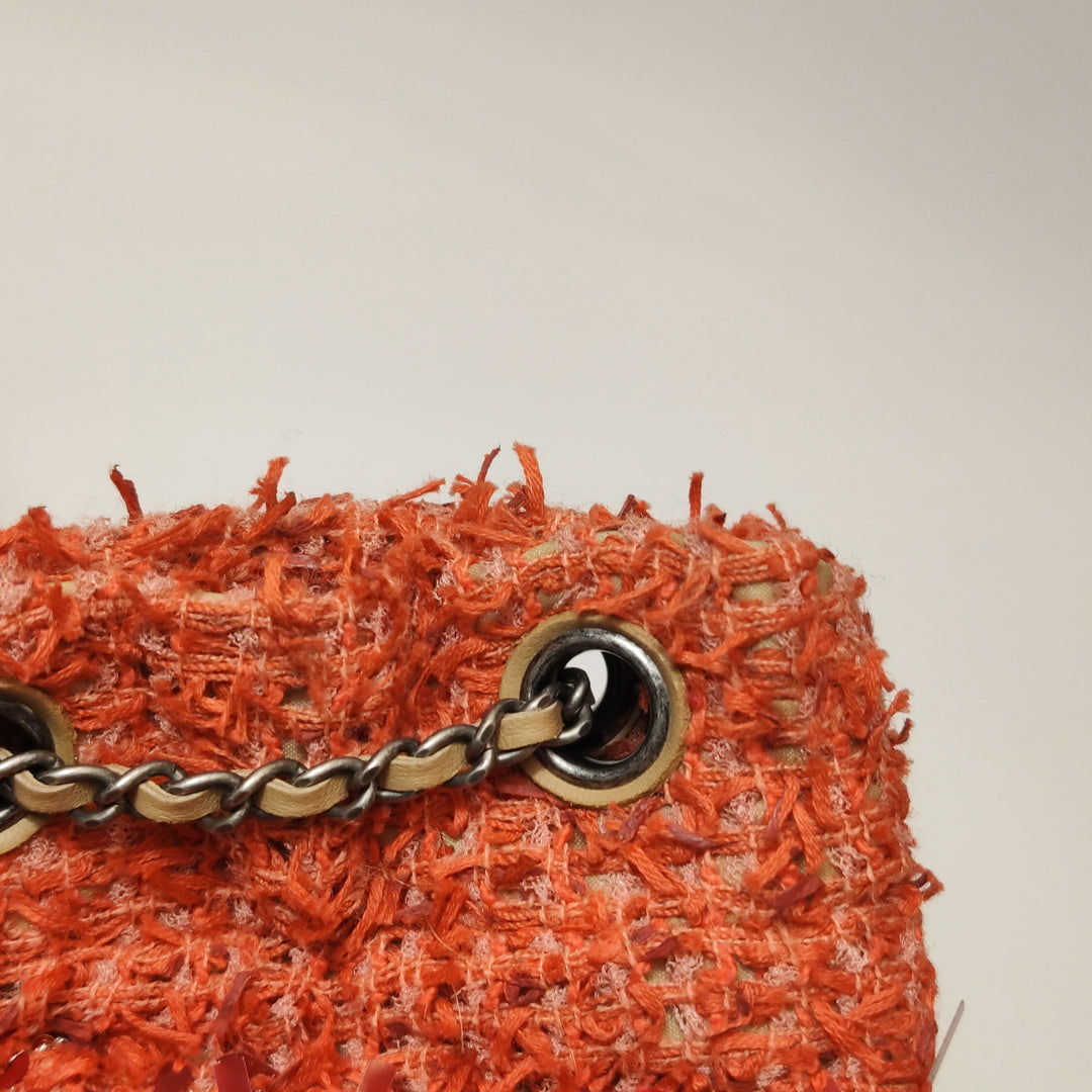 Chanel Cubano Trip Backpack In Orange Coral Tweed Sequins Embroidered