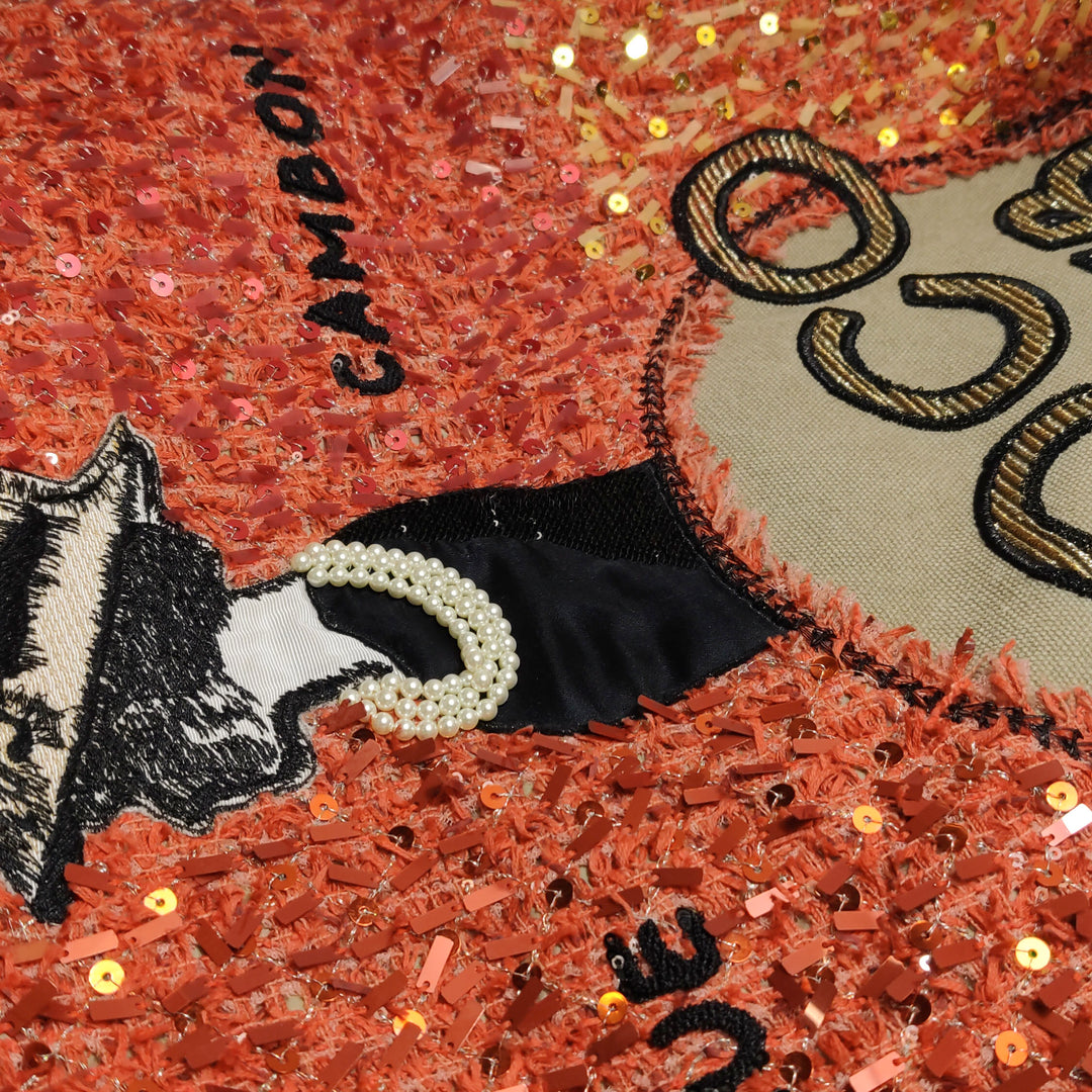 Chanel Cubano Trip Backpack In Orange Coral Tweed Sequins Embroidered