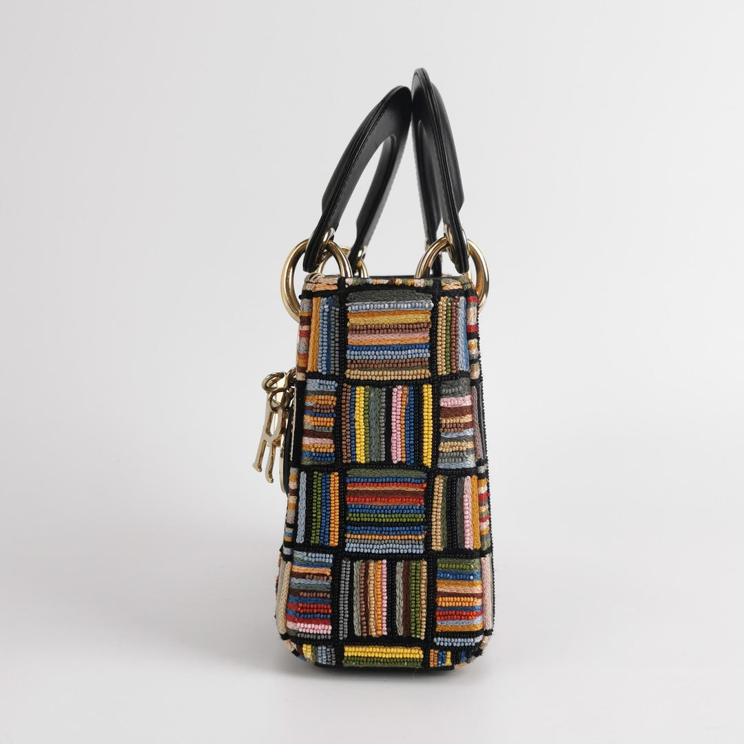 Dior Lady Dior In Multi-colour Fabric With Beads Love Heart Handbag