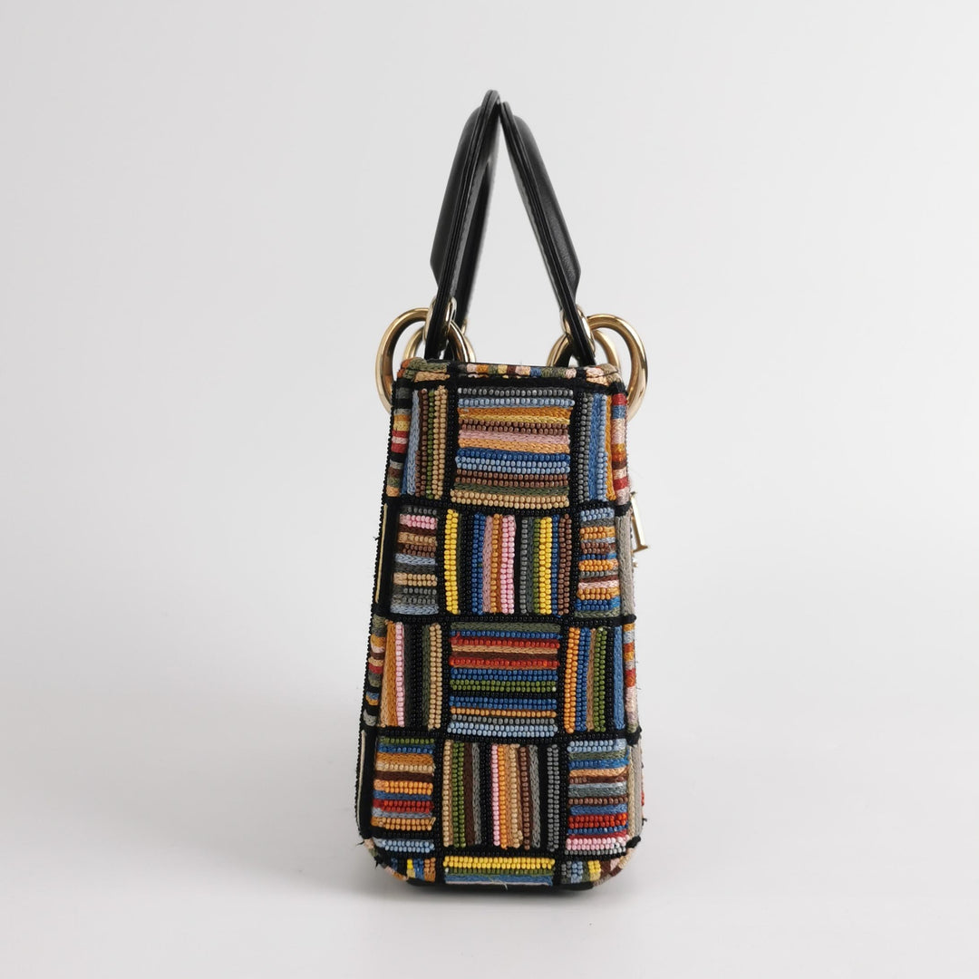Dior Lady Dior In Multi-colour Fabric With Beads Love Heart Handbag