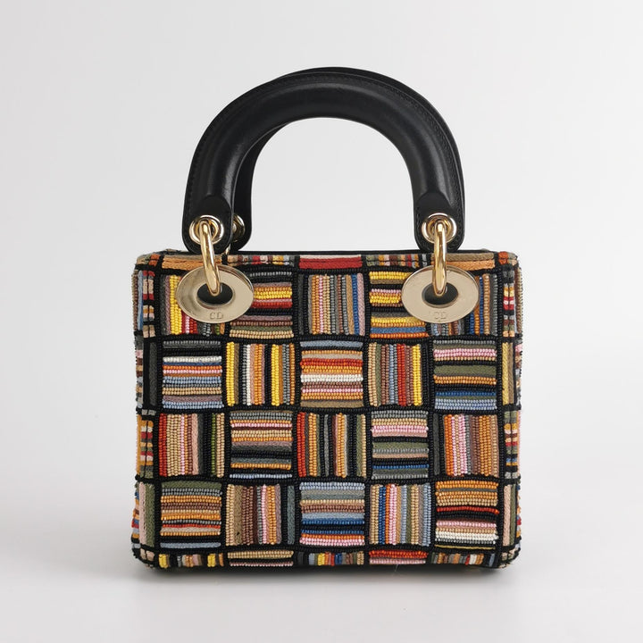 Dior Lady Dior In Multi-colour Fabric With Beads Love Heart Handbag