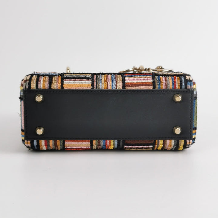 Dior Lady Dior In Multi-colour Fabric With Beads Love Heart Handbag