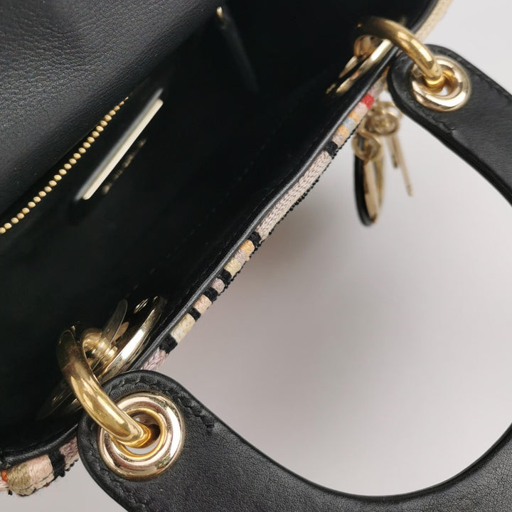 Dior Lady Dior In Multi-colour Fabric With Beads Love Heart Handbag