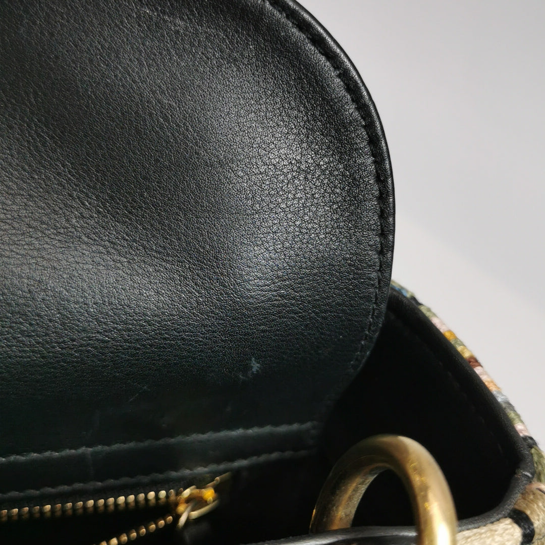 Dior Lady Dior In Multi-colour Fabric With Beads Love Heart Handbag