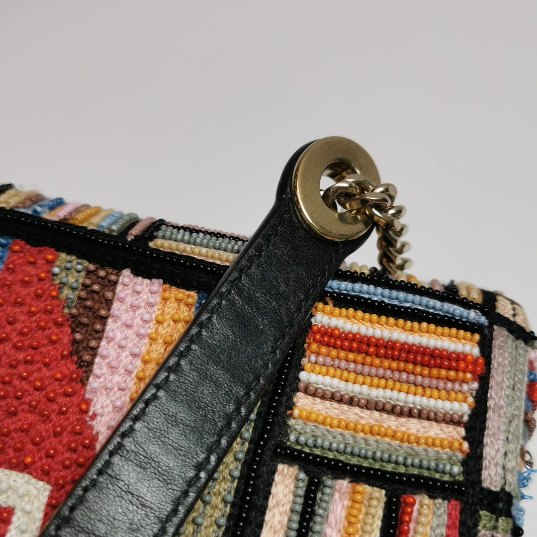 Dior Lady Dior In Multi-colour Fabric With Beads Love Heart Handbag