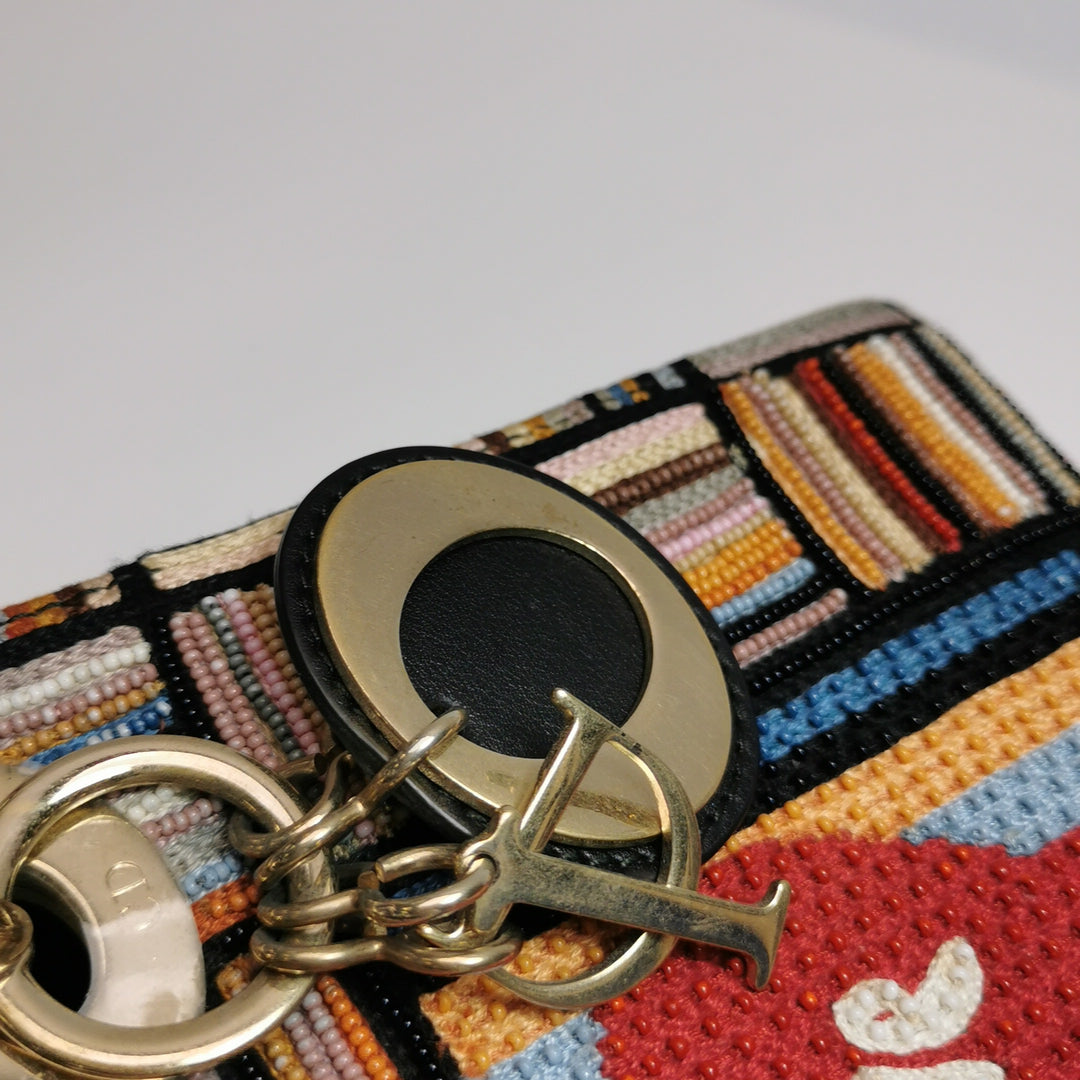 Dior Lady Dior In Multi-colour Fabric With Beads Love Heart Handbag