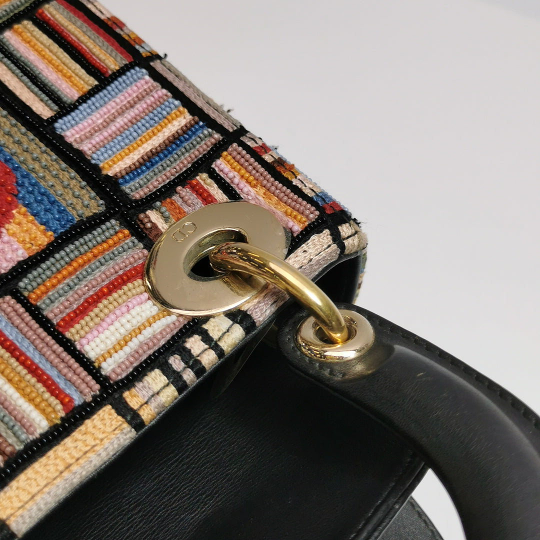 Dior Lady Dior In Multi-colour Fabric With Beads Love Heart Handbag