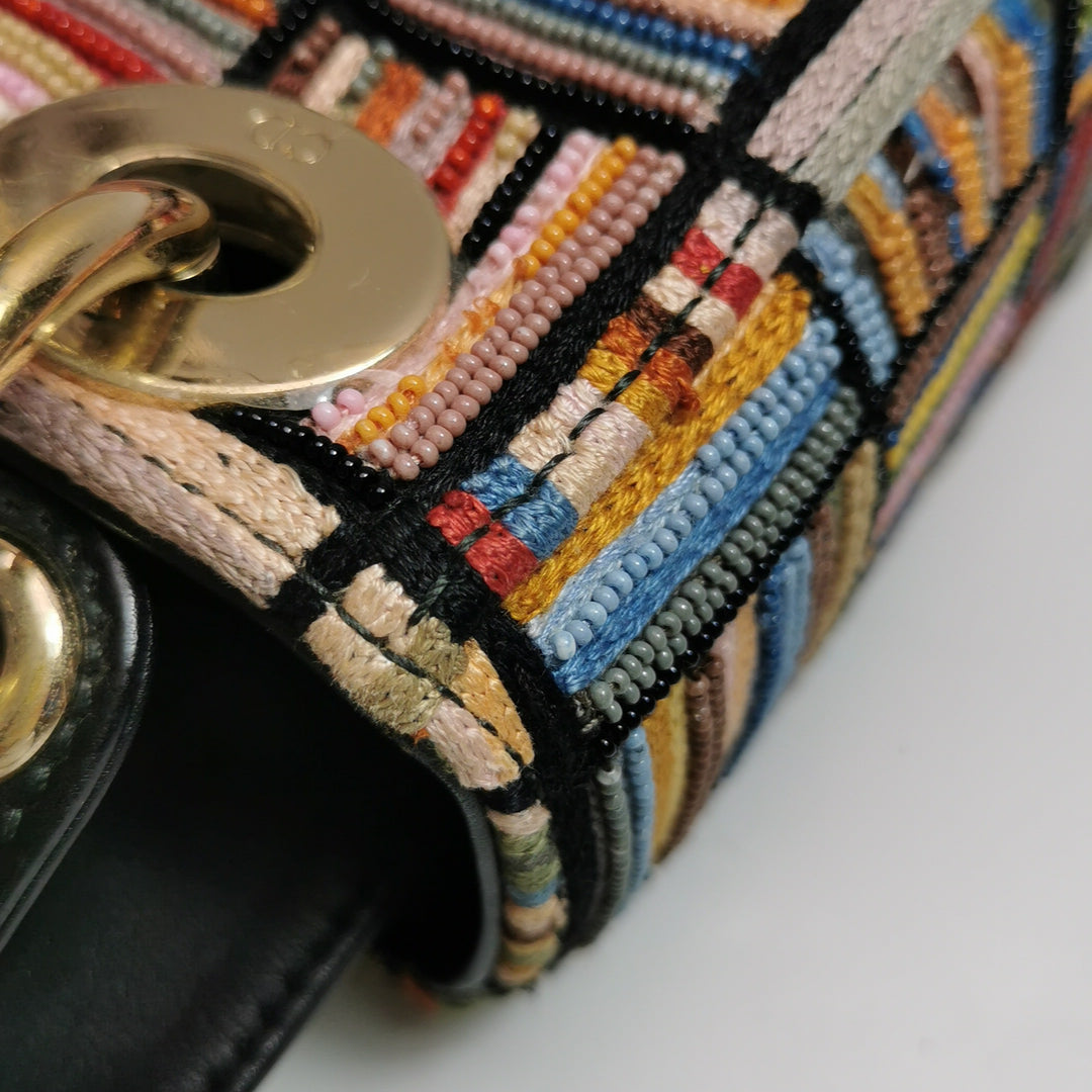 Dior Lady Dior In Multi-colour Fabric With Beads Love Heart Handbag