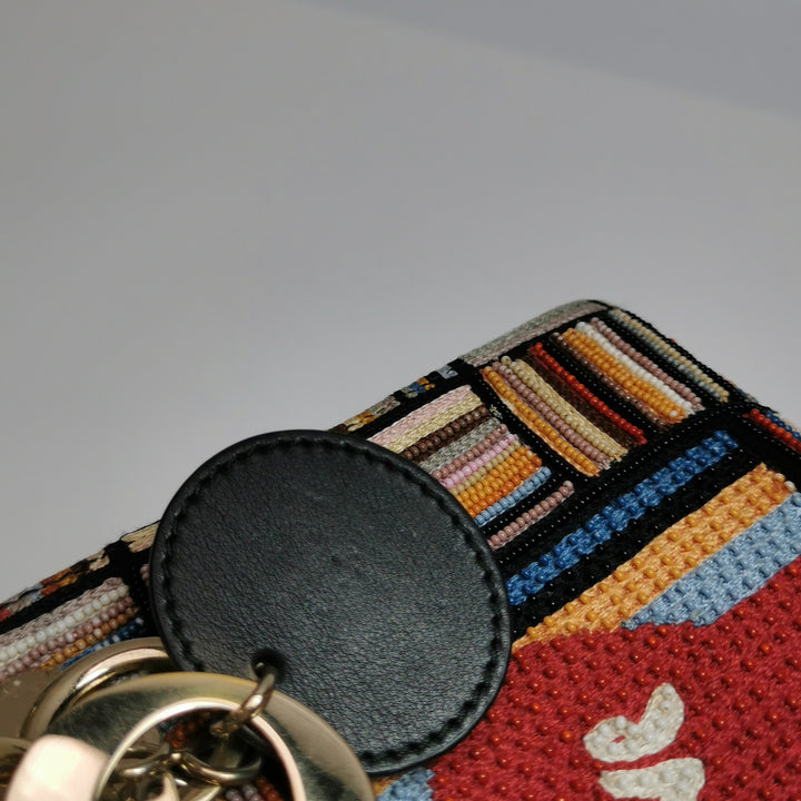 Dior Lady Dior In Multi-colour Fabric With Beads Love Heart Handbag