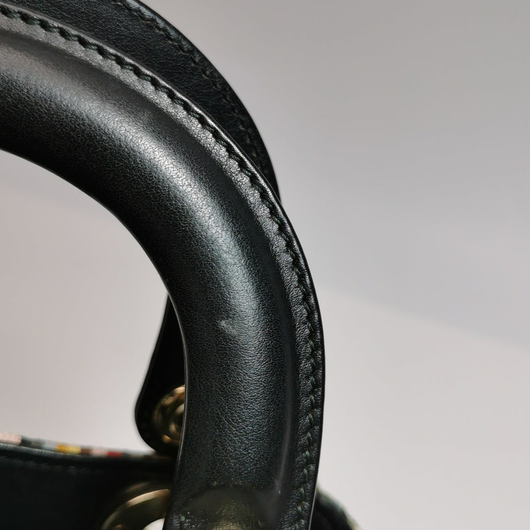 Dior Lady Dior In Multi-colour Fabric With Beads Love Heart Handbag