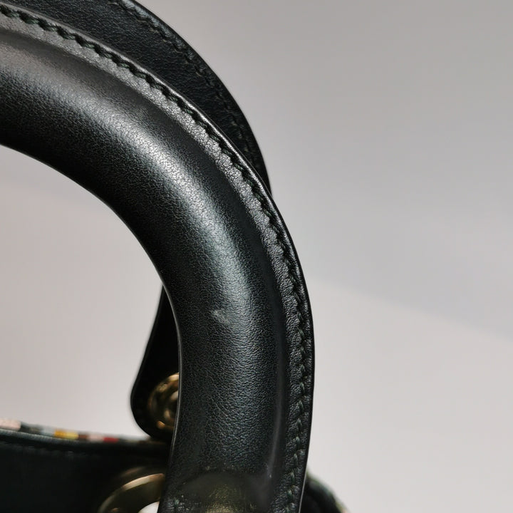 Dior Lady Dior In Multi-colour Fabric With Beads Love Heart Handbag