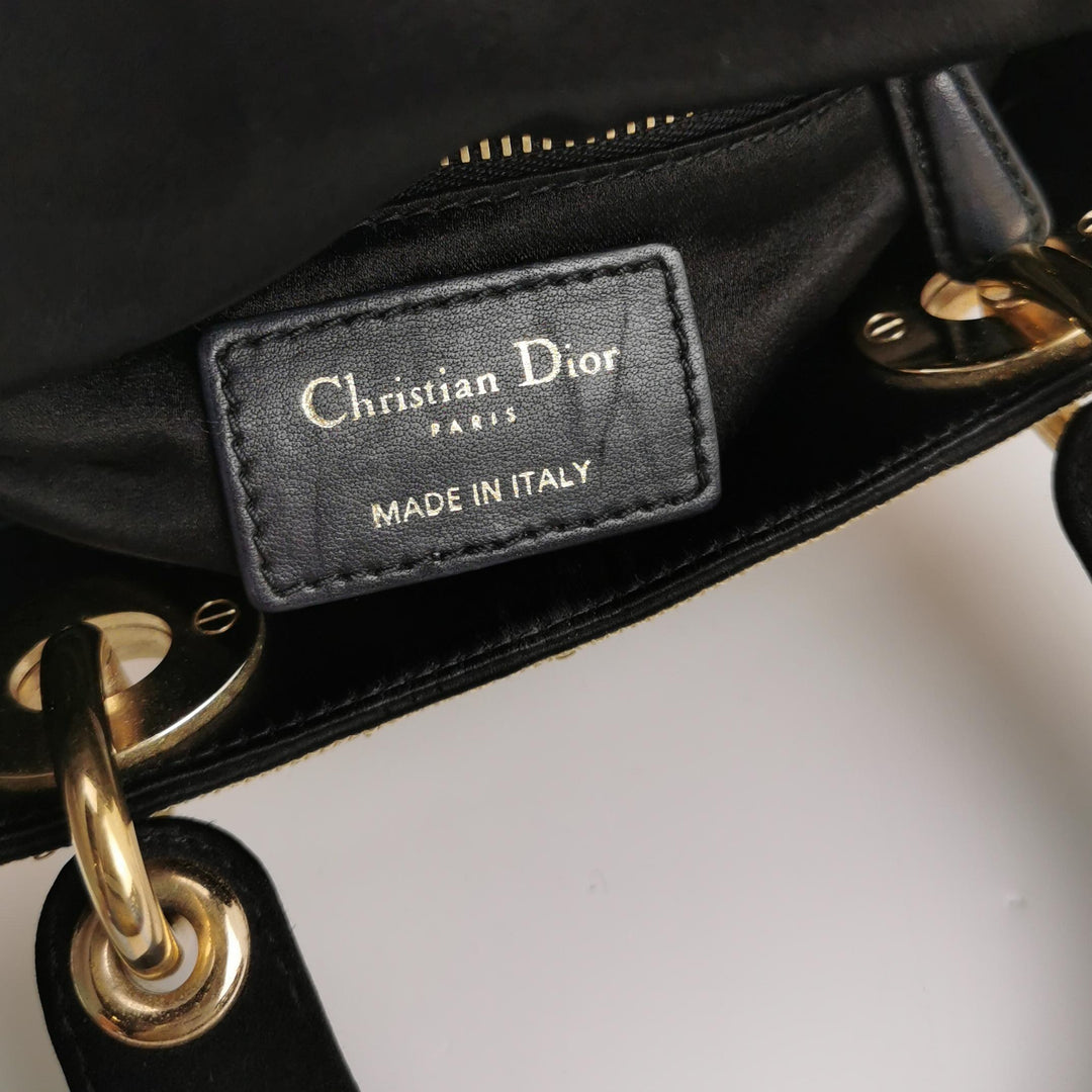 Dior Mini Lady Dior Tote In Gold Black Sequin and Satin