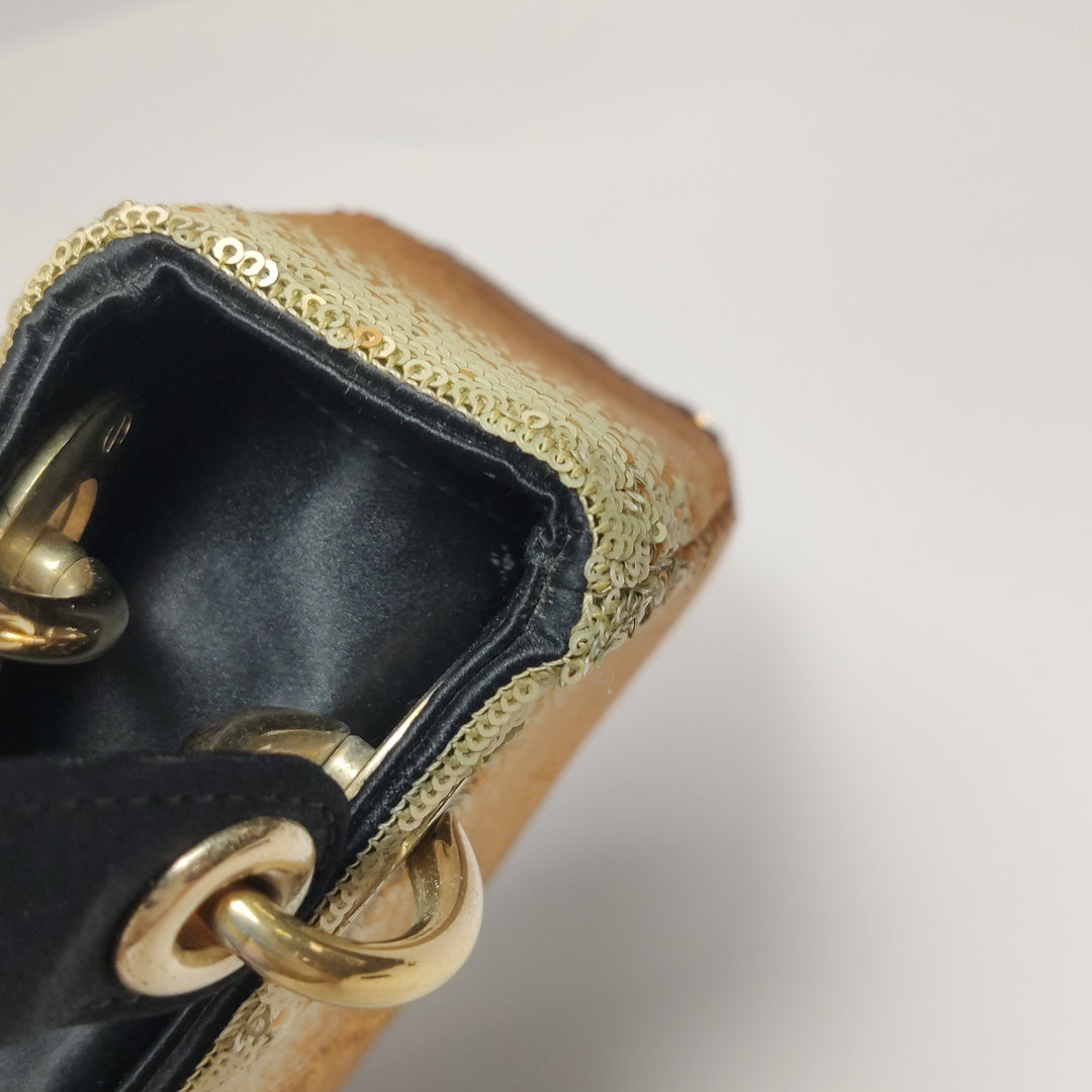 Dior Mini Lady Dior Tote In Gold Black Sequin and Satin
