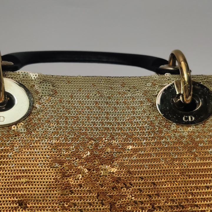 Dior Mini Lady Dior Tote In Gold Black Sequin and Satin