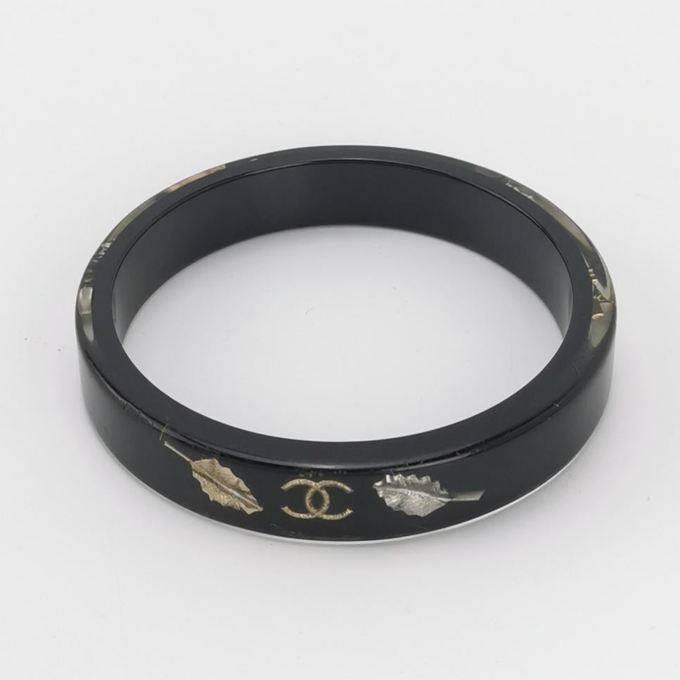 Chanel CC Black Resin Bangle Bracelet