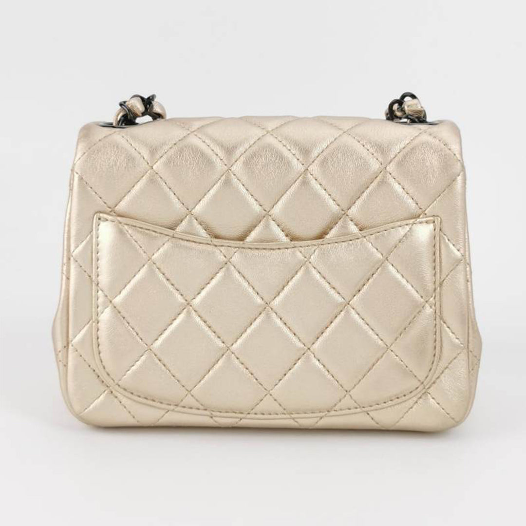 Chanel Metallic Lambskin Quilted Mini Square Flap Gold Black Hardware