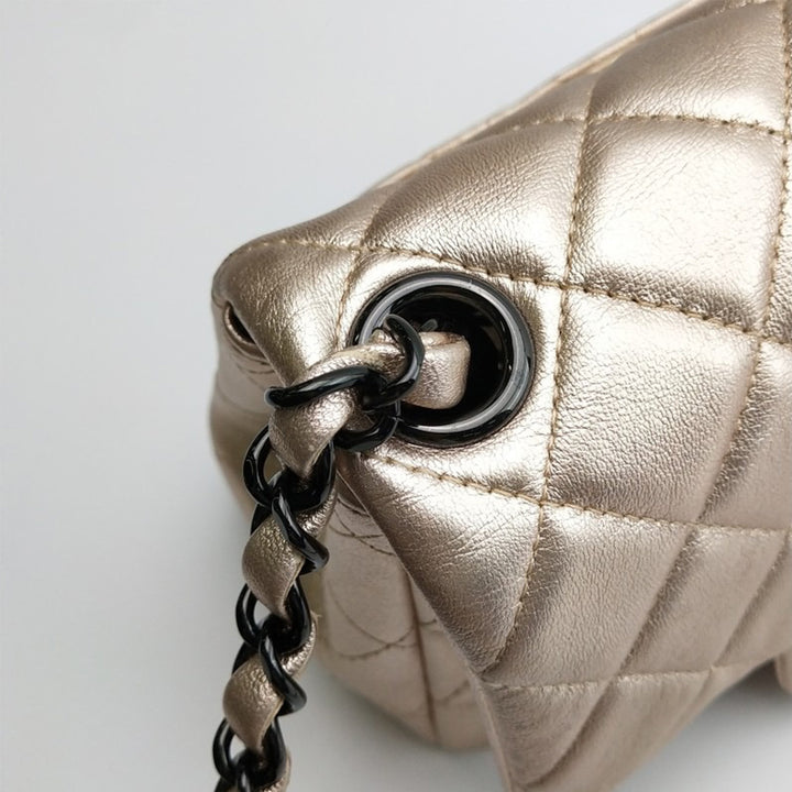 Chanel Metallic Lambskin Quilted Mini Square Flap Gold Black Hardware