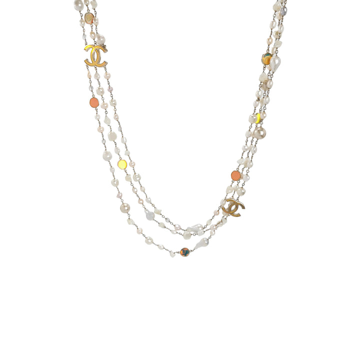 Chanel Faux Pearl Multi Layers Necklaces CC Logo