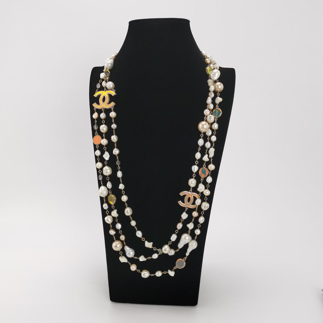 Chanel Faux Pearl Multi Layers Necklaces CC Logo