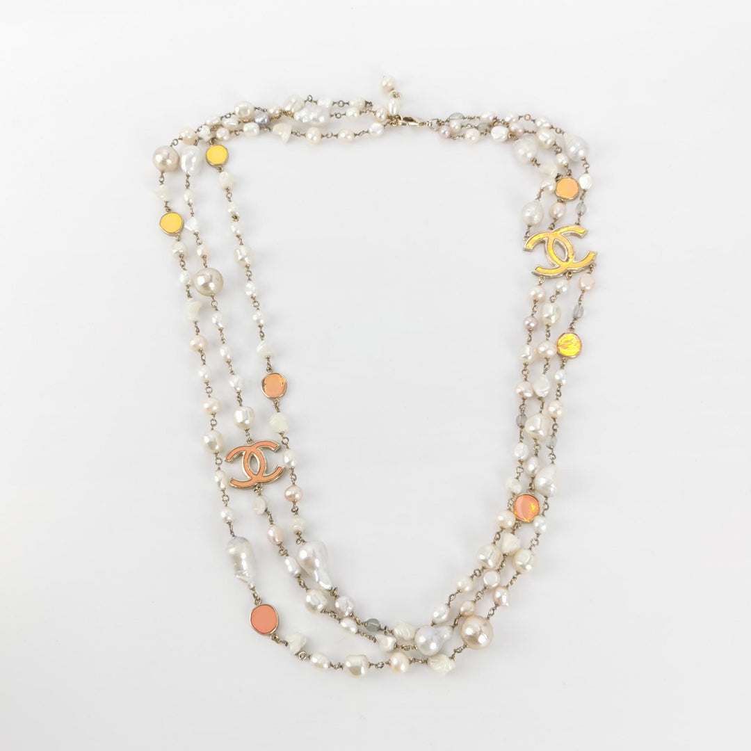 Chanel Faux Pearl Multi Layers Necklaces CC Logo