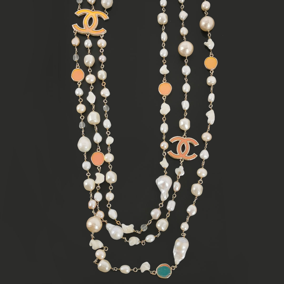 Chanel Faux Pearl Multi Layers Necklaces CC Logo