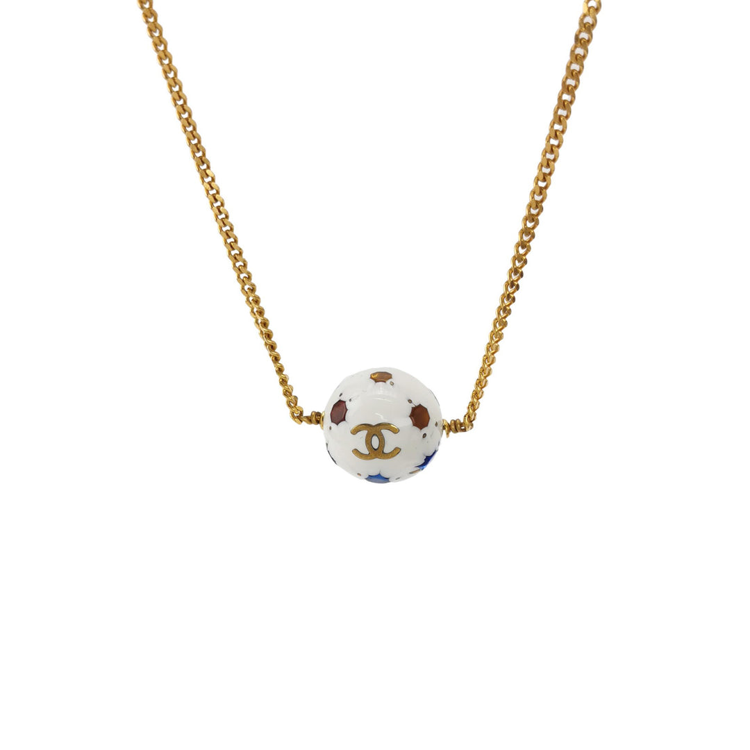 Chanel 98P Vintage Mini Ball With Multi Colour Stones Detail Necklace CC Logo