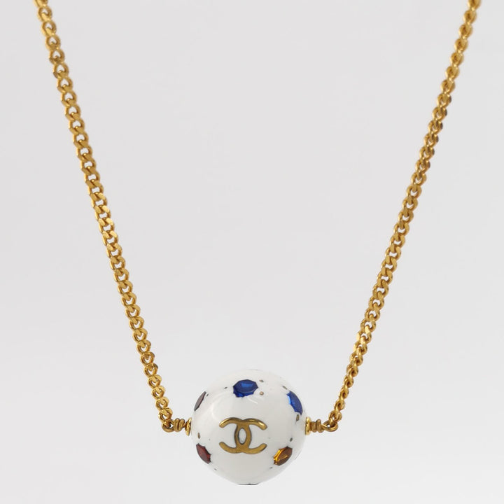 Chanel 98P Vintage Mini Ball With Multi Colour Stones Detail Necklace CC Logo