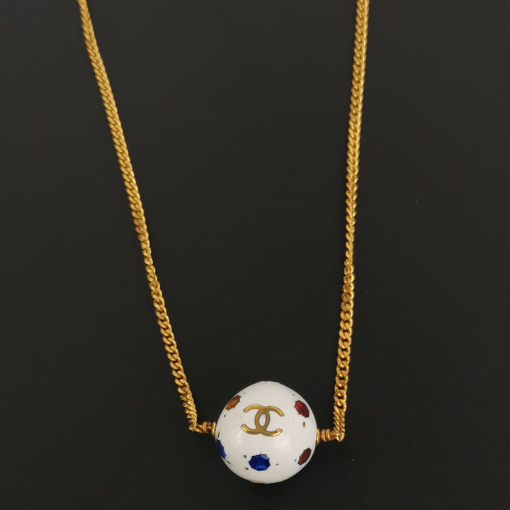 Chanel 98P Vintage Mini Ball With Multi Colour Stones Detail Necklace CC Logo