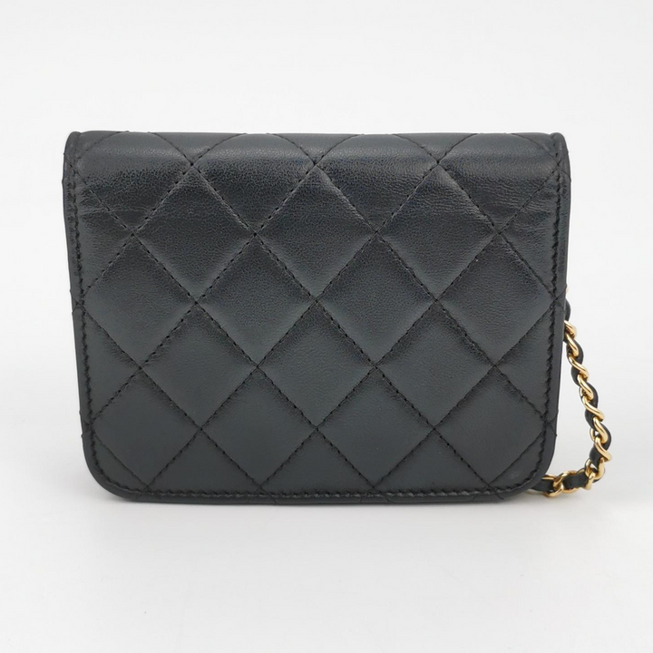 Chanel 2020 Small Black Lambskin Crossbody Bag with Chain Quilted with Zirconium CC Logo