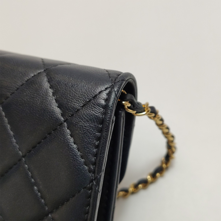 Chanel 2020 Small Black Lambskin Crossbody Bag with Chain Quilted with Zirconium CC Logo