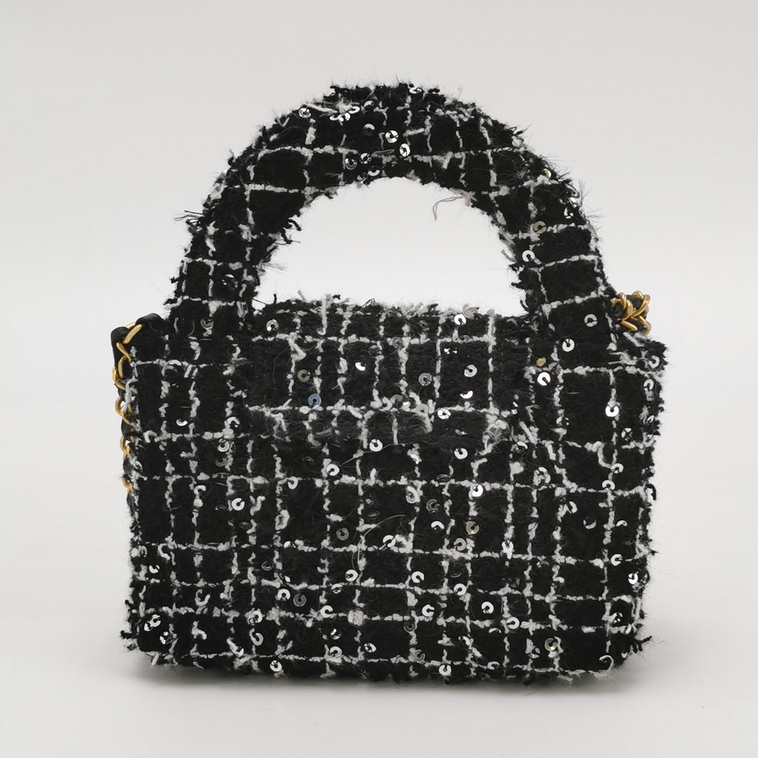 Chanel 2024 Black White Tweed Mini Kelly Bag With Gold Hardware