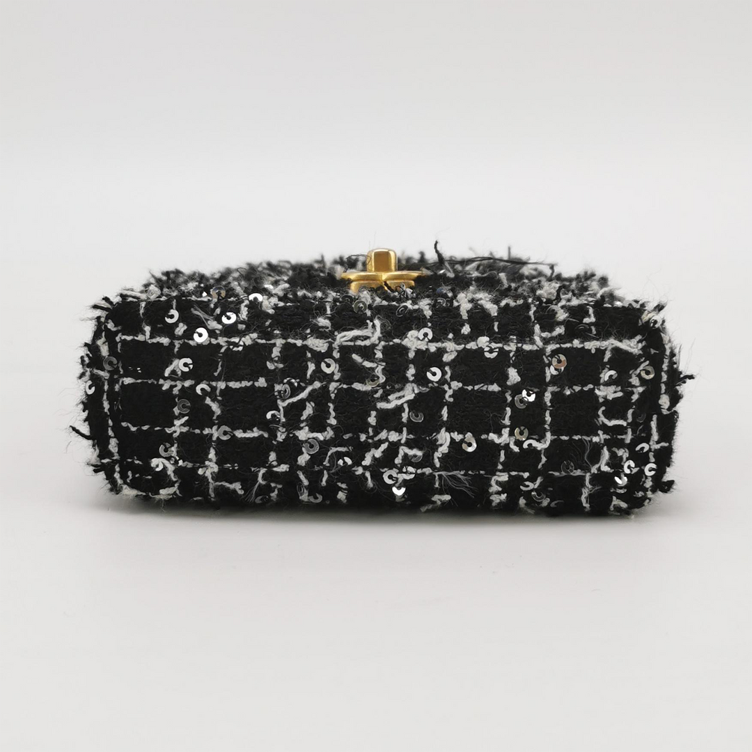 Chanel 2024 Black White Tweed Mini Kelly Bag With Gold Hardware