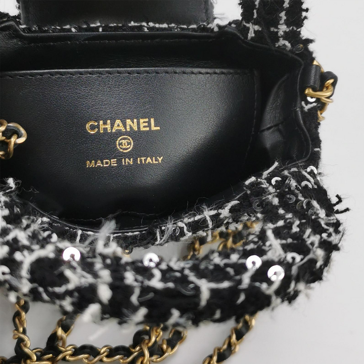 Chanel 2024 Black White Tweed Mini Kelly Bag With Gold Hardware