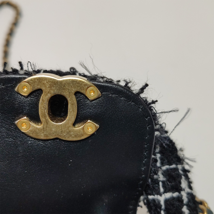 Chanel 2024 Black White Tweed Mini Kelly Bag With Gold Hardware