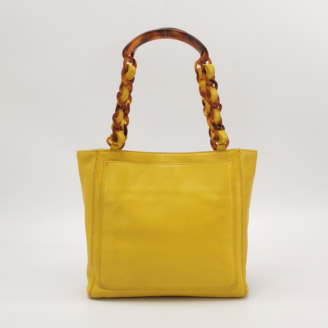 Chanel 1997 Yellow Lambskin Bekko Chain CC Shopping Tote