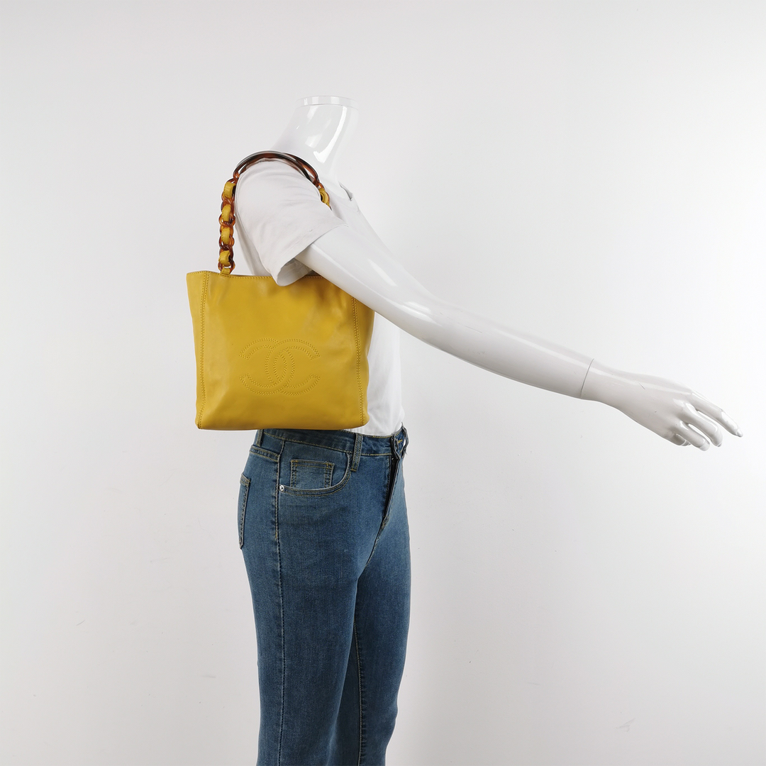 Chanel 1997 Yellow Lambskin Bekko Chain CC Shopping Tote