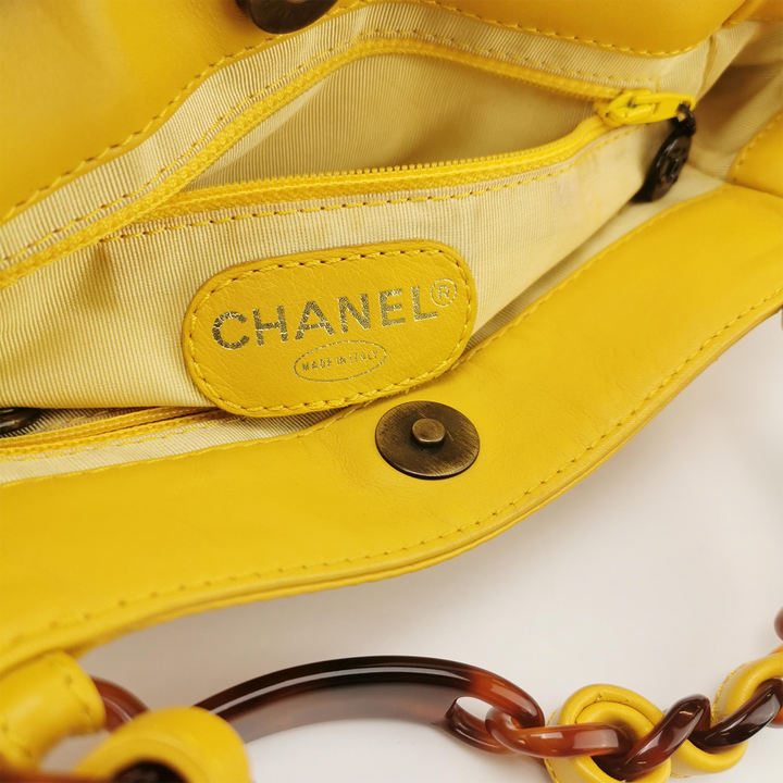 Chanel 1997 Yellow Lambskin Bekko Chain CC Shopping Tote