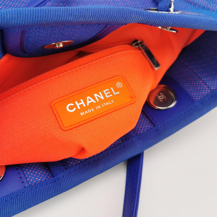 Chanel 2021 Mixed Fibers Blue Small Deauville Tote Bag Orange